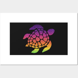 Bright Rainbow Ombre Faux Glitter Turtle Posters and Art